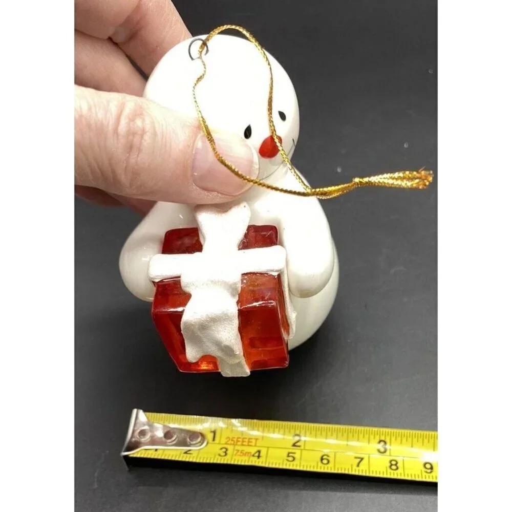 Handmade Ceramic Snowman Christmas Tree Ornament Anthropomorphic White Red  2005